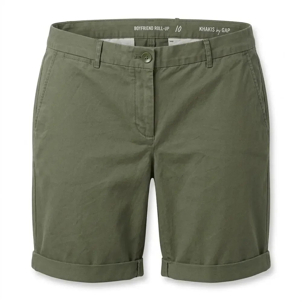 NWT Gap Boyfriend Roll-Up Olive Green Chino Shorts Women Size 10